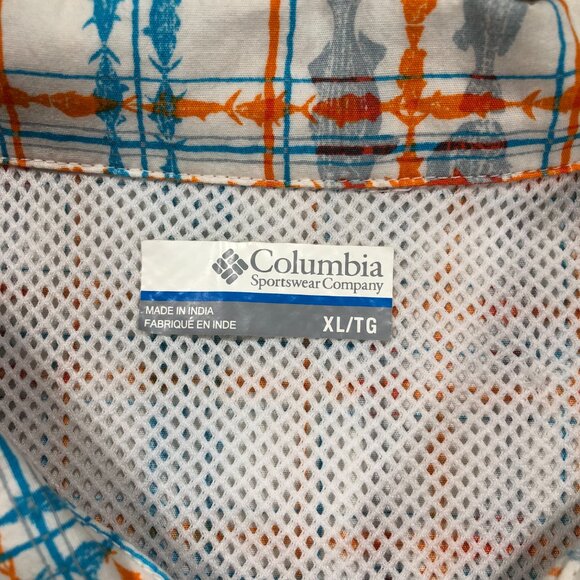 Columbia Vented Shirt PFG Men's XL Fish Pattern Plaid Short Sleeve Fishing Camp - Picture 7 of 8
